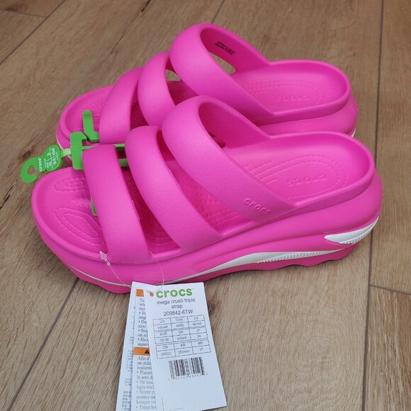 Crocs Mega Crush Triple Strap Platform Sandals Pink White Womens Size 8 New - Picture 5 of 9